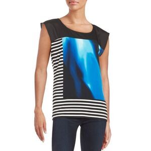 New! CALVIN KLEIN Women's Mixed Print Striped Sleeveless Top Blouse Size Medium